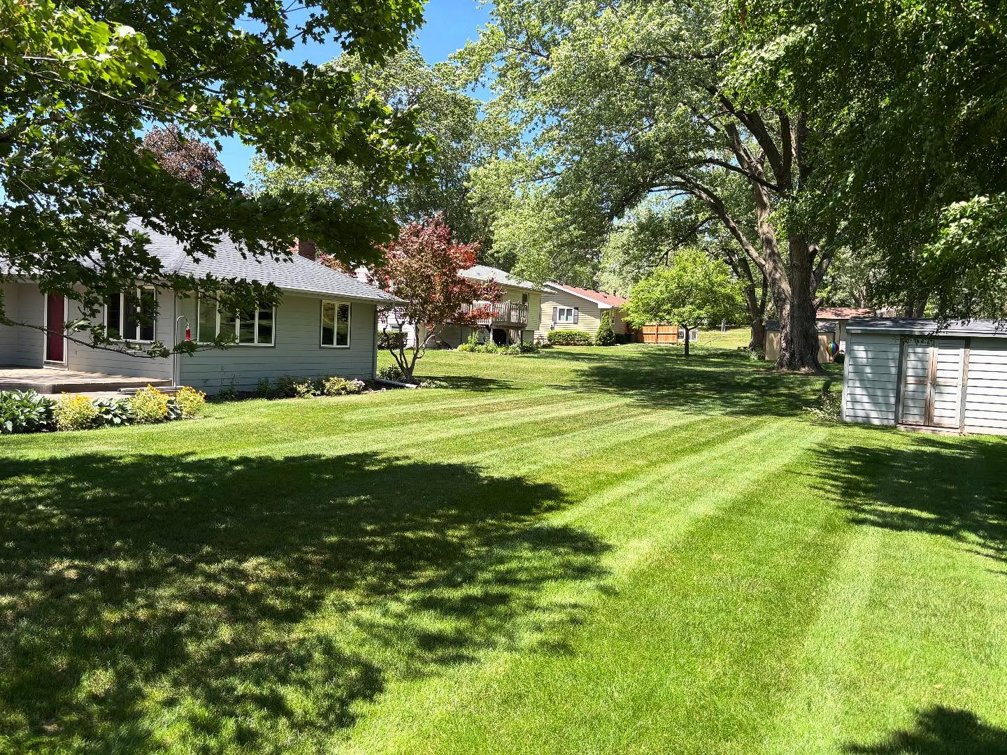 Striped freshly mowed lawn